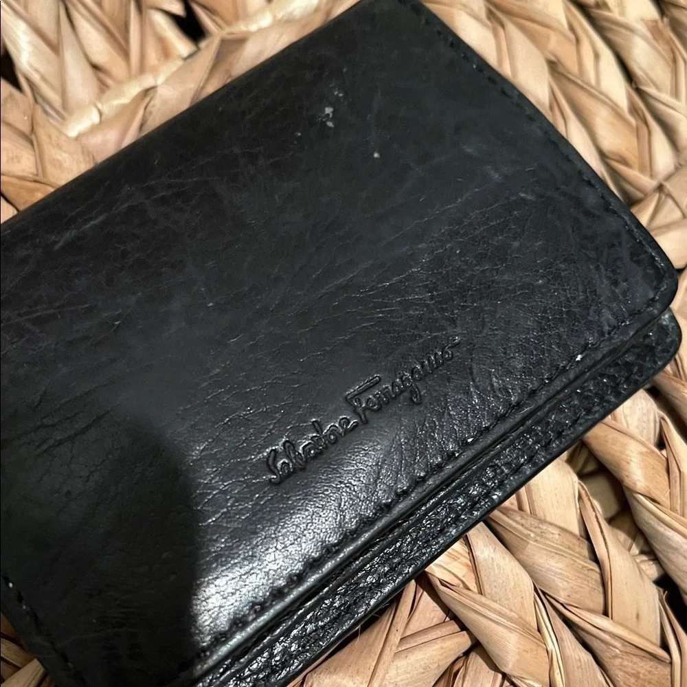 Salvatore Ferragamo Black Leather Folded Card & Key Holder